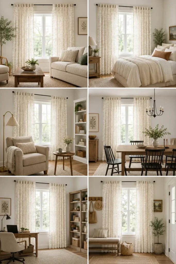 THREE GIRLS Floral Linen Curtains 84 Inches