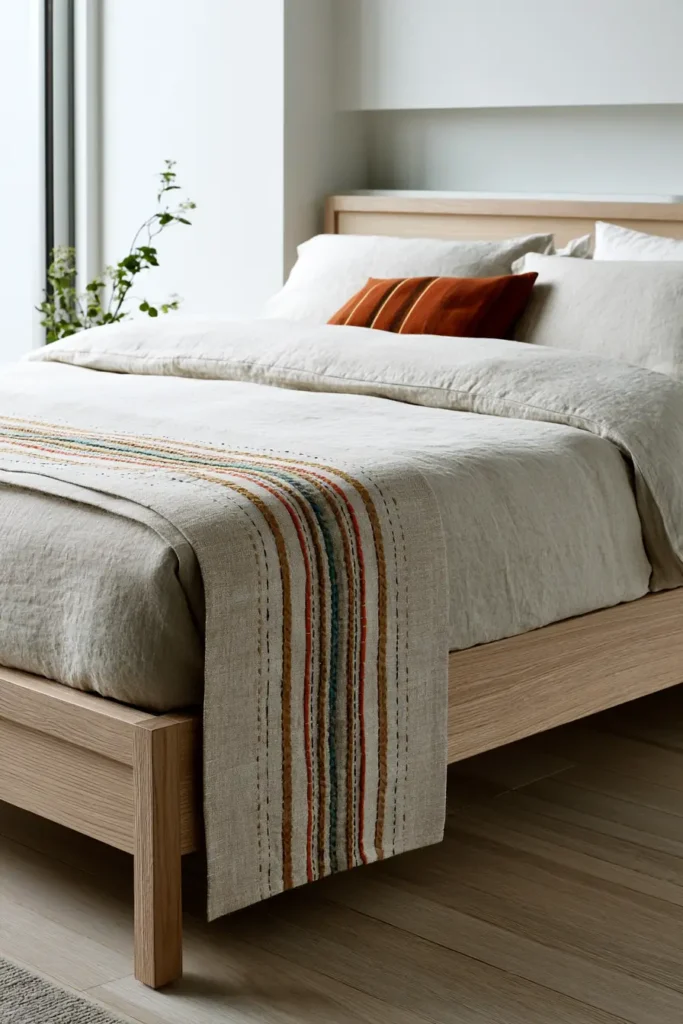 Tate-Jima Vertical Stripe Sashiko Bed Runners for Modern Style