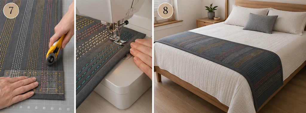 Tate-Jima Vertical Stripe Sashiko Bed Runners for Modern Style