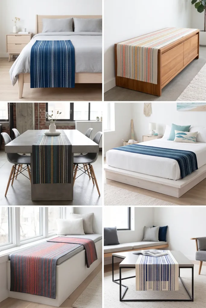 Tate-Jima Vertical Stripe Sashiko Bed Runners for Modern Style