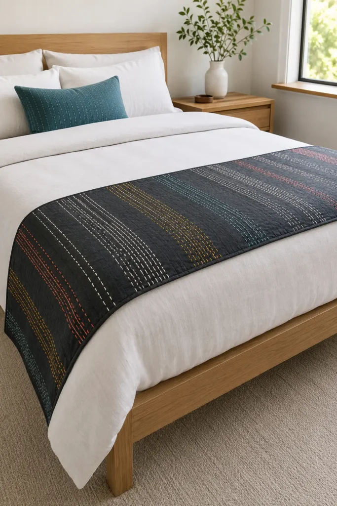 Tate-Jima Vertical Stripe Sashiko Bed Runners for Modern Style