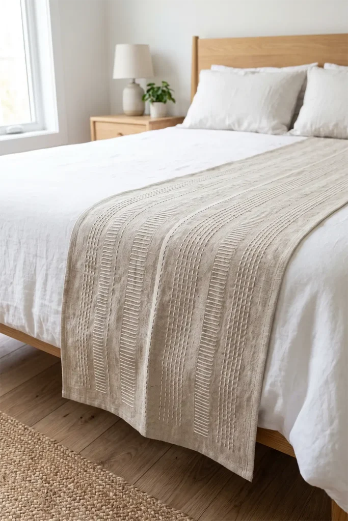 Tate-Jima Vertical Stripe Sashiko Bed Runners for Modern Style