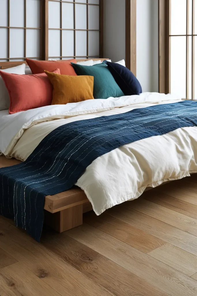 Tate-Jima Vertical Stripe Sashiko Bed Runners for Modern Style