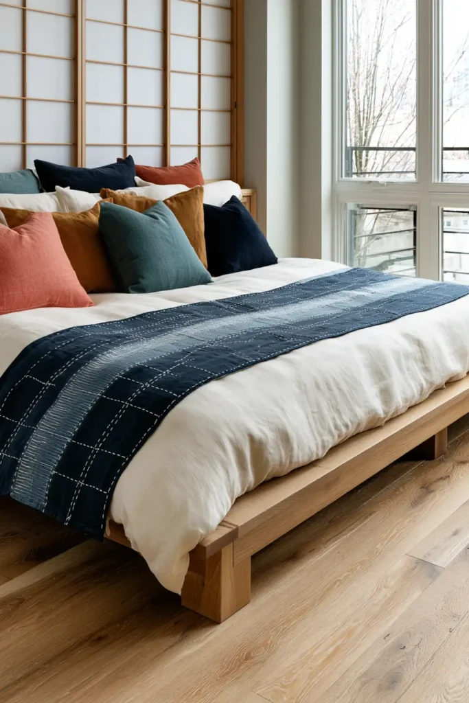 Tate-Jima Vertical Stripe Sashiko Bed Runners for Modern Style