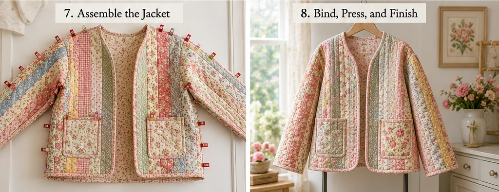 Vintage-Inspired Floral Jelly Roll Quilted Jackets for Timeless Comfort