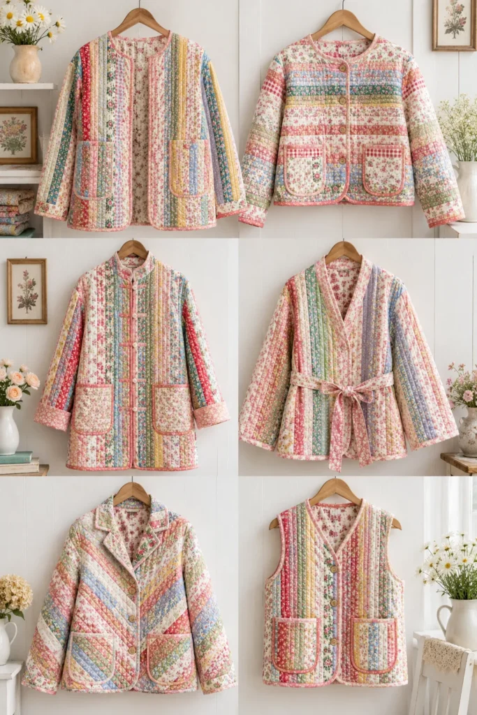 Vintage-Inspired Floral Jelly Roll Quilted Jackets for Timeless Comfort