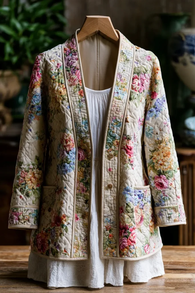Vintage-Inspired Floral Jelly Roll Quilted Jackets for Timeless Comfort