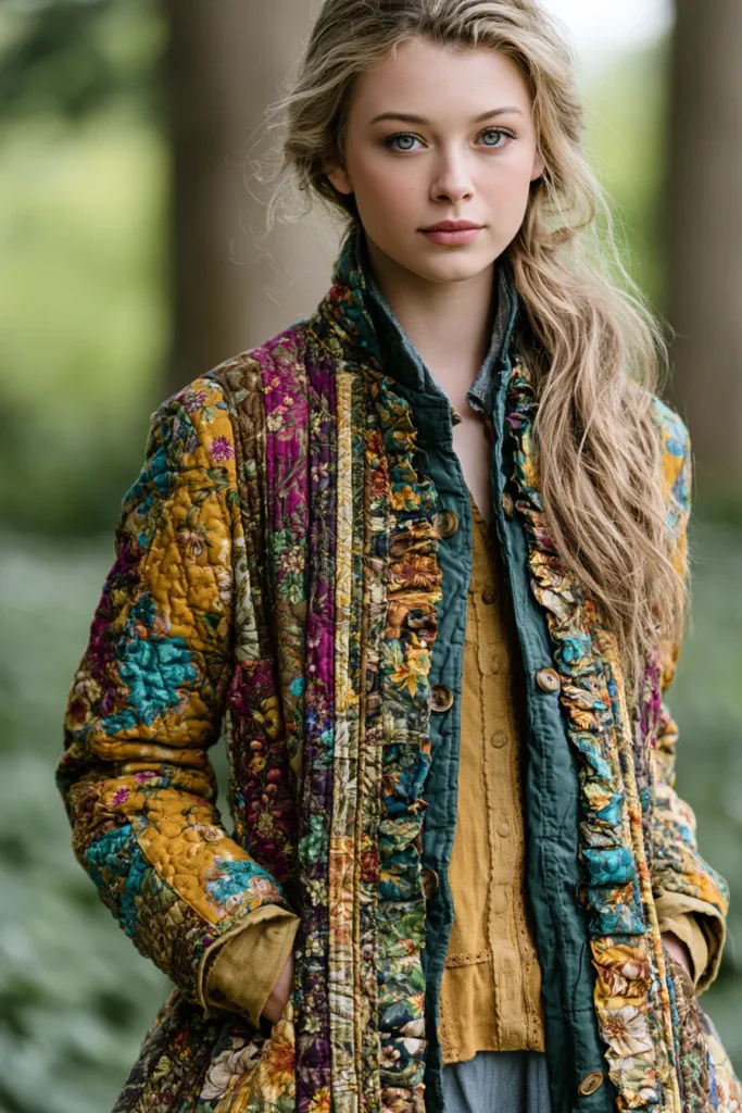 Vintage-Inspired Floral Jelly Roll Quilted Jackets for Timeless Comfort