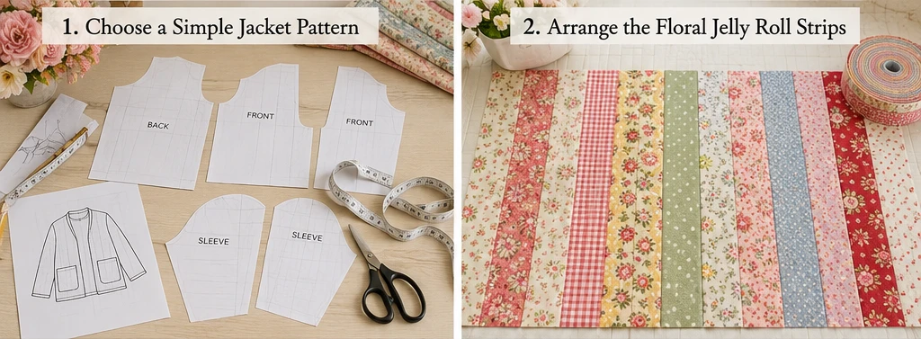 Vintage-Inspired Floral Jelly Roll Quilted Jackets for Timeless Comfort