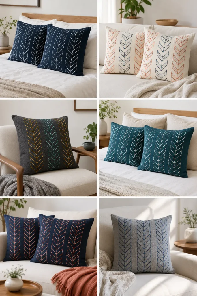 Yabane Arrow Feather Sashiko Pillow Covers for Stylish Accents