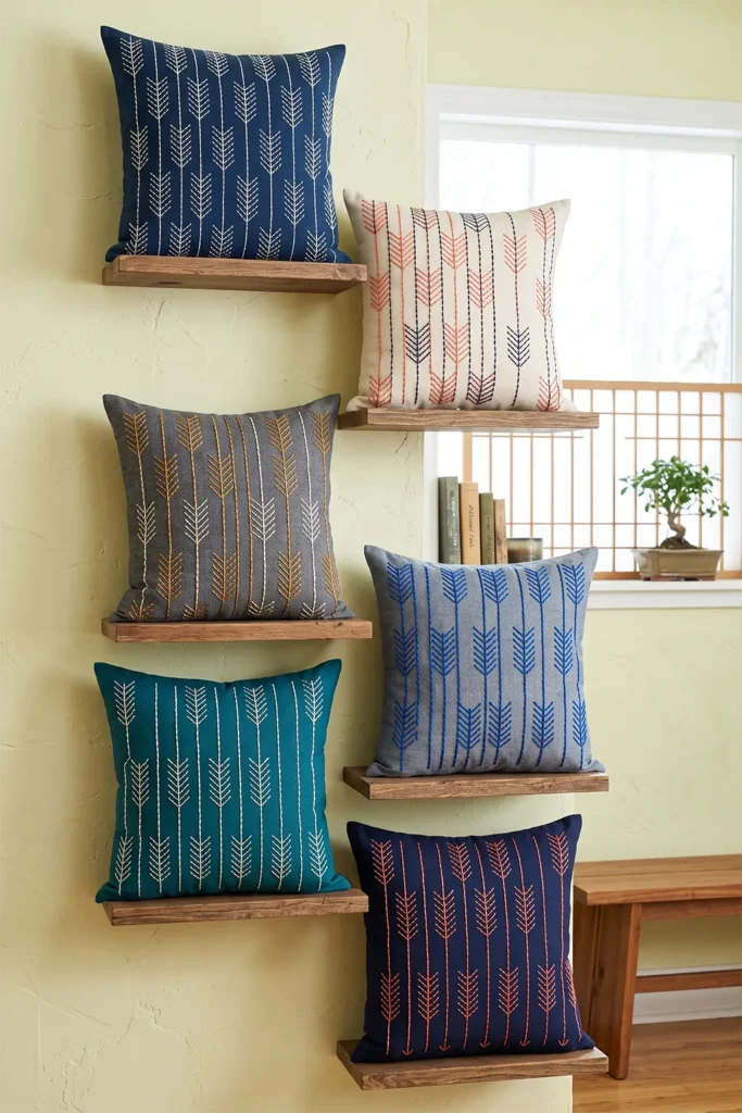 Yabane Arrow Feather Sashiko Pillow Covers for Stylish Accents
