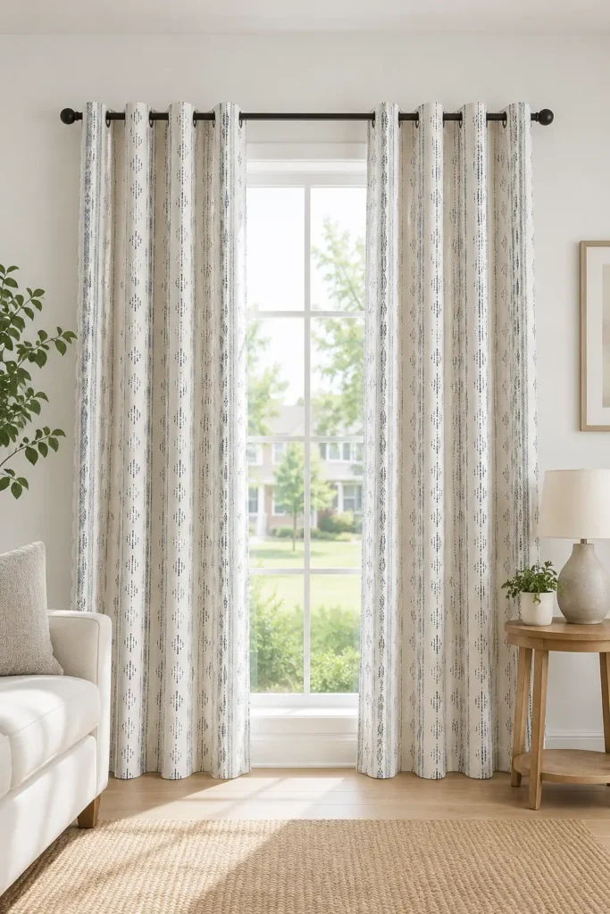jinchan Blue Printed on Beige Blackout Curtains