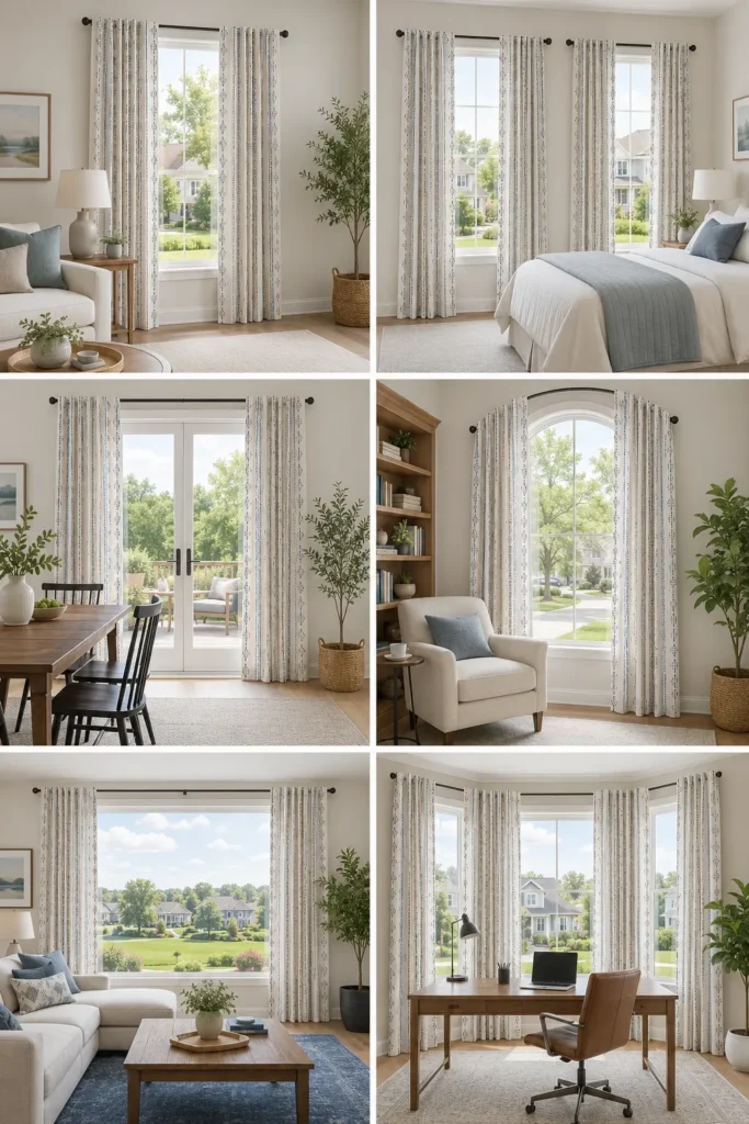 jinchan Blue Printed on Beige Blackout Curtains