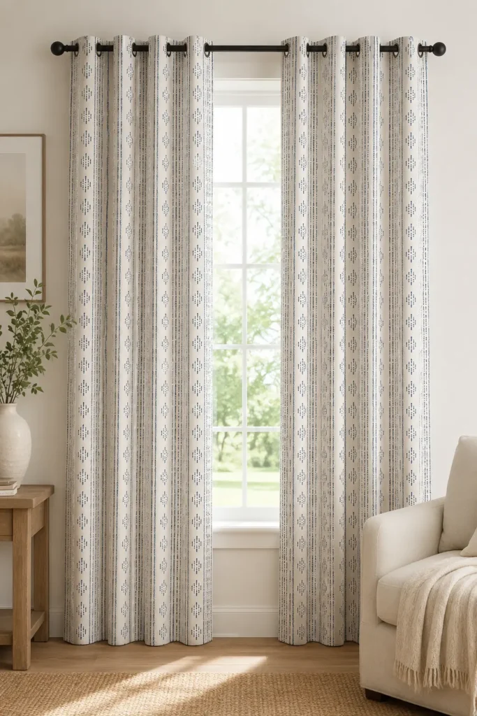 jinchan Blue Printed on Beige Blackout Curtains