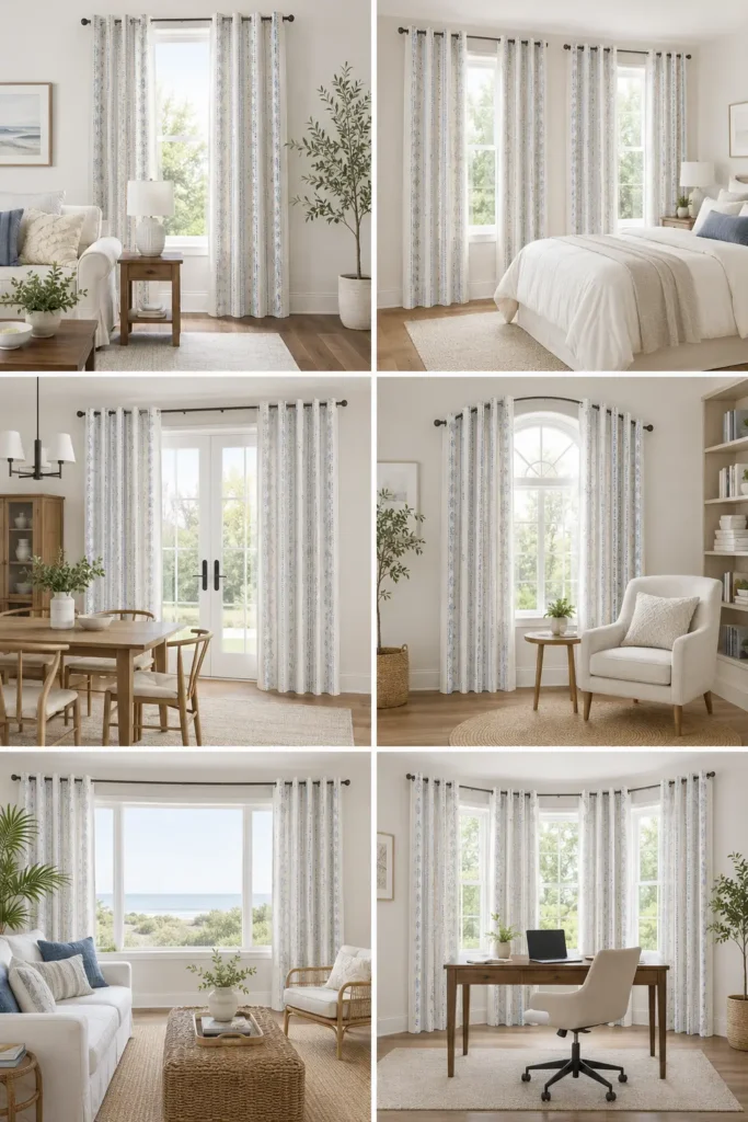 jinchan Blue Printed on Beige Blackout Curtains