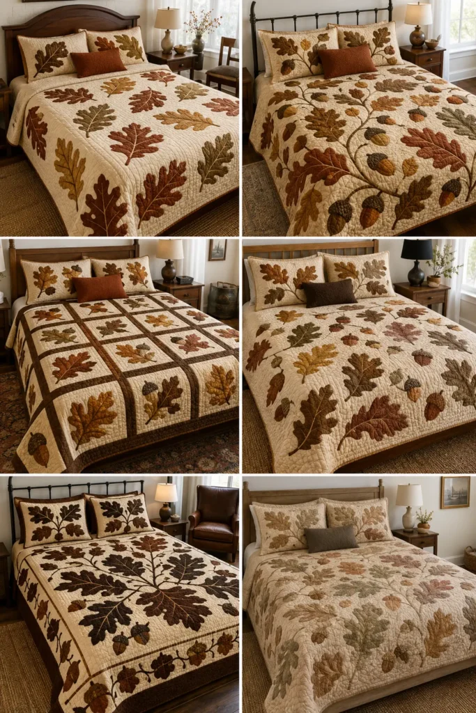Acorn and Oak Leaf Quilt Designs for Woodland Warmth