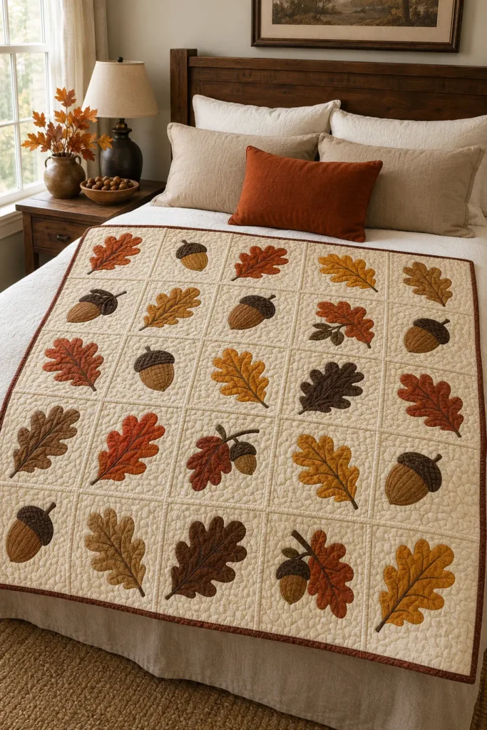 Acorn and Oak Leaf Quilt Designs for Woodland Warmth