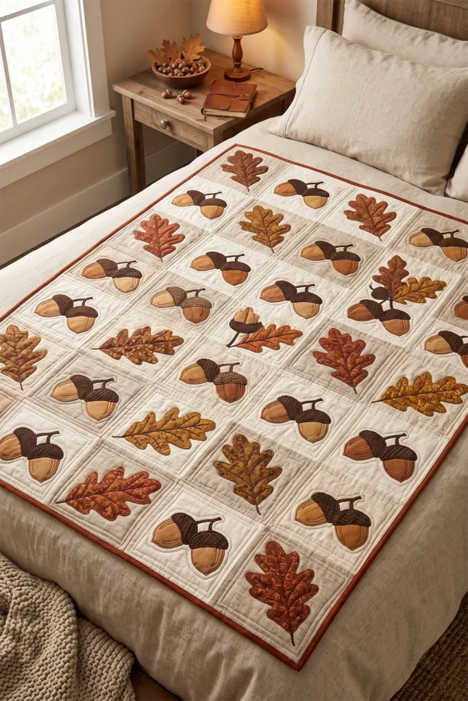Acorn and Oak Leaf Quilt Designs for Woodland Warmth