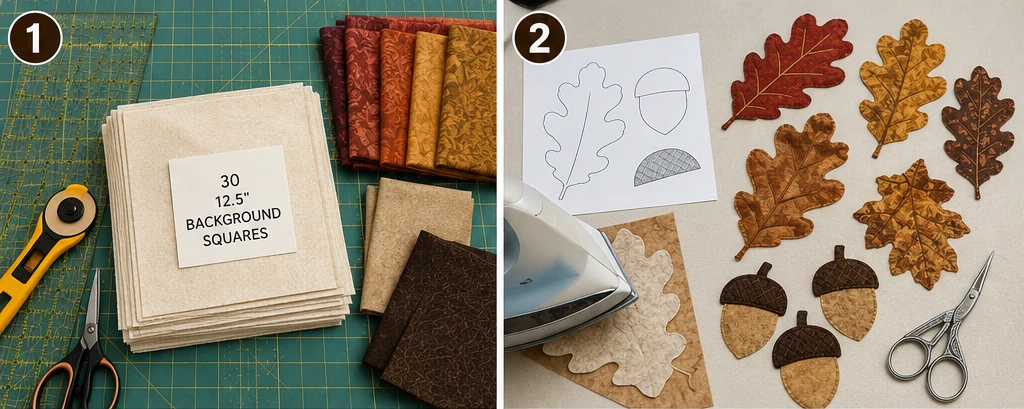 Acorn and Oak Leaf Quilt Designs for Woodland Warmth