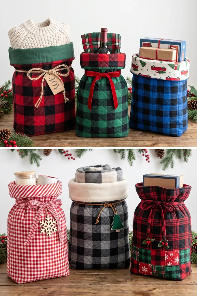 Buffalo Plaid and Flannel Quilted Gift Sacks
