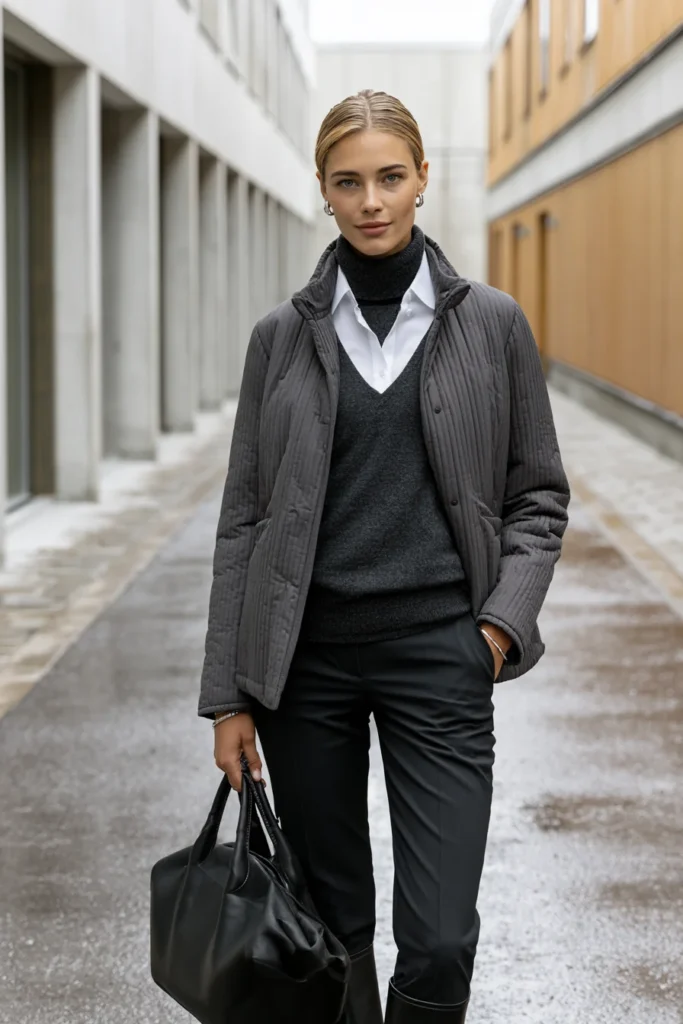 Channel-Quilted Jacket for Subtle Vertical Texture and Sleek Lines
