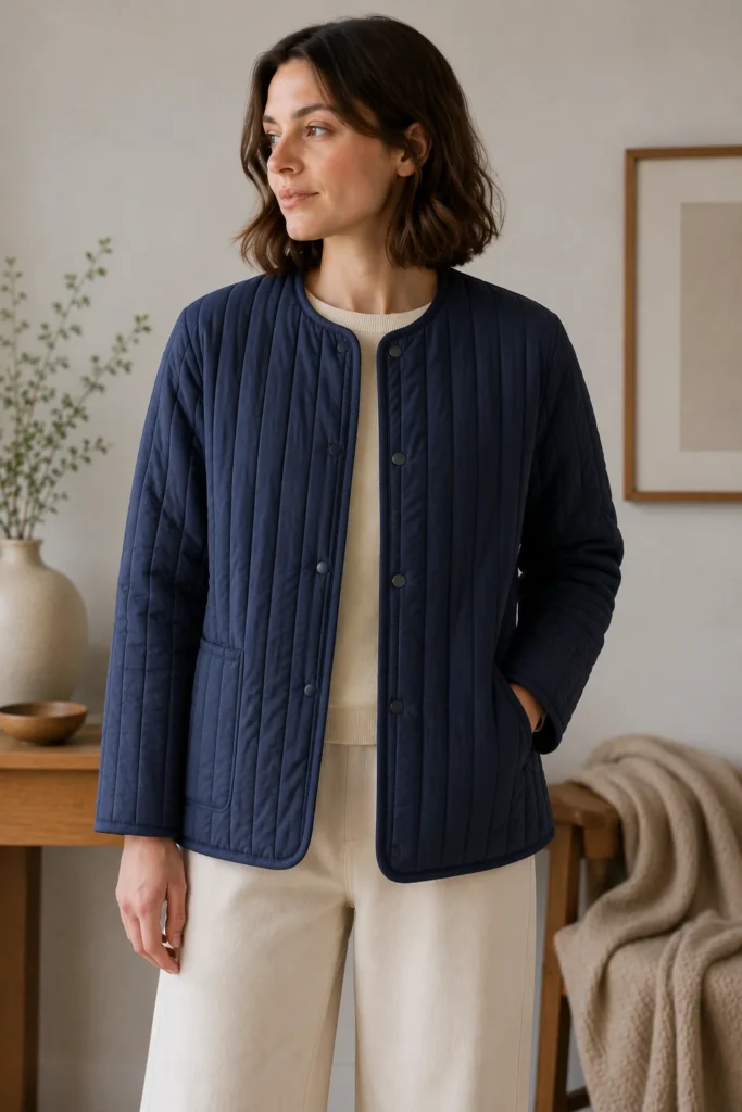 Channel-Quilted Jacket for Subtle Vertical Texture and Sleek Lines