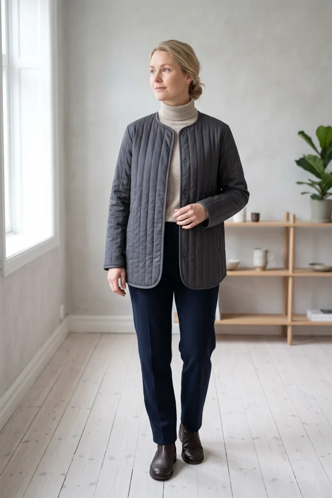 Channel-Quilted Jacket for Subtle Vertical Texture and Sleek Lines