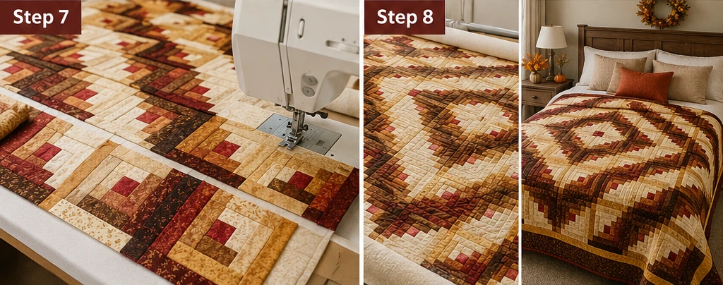 Classic Log Cabin Quilt Patterns in Warm Harvest Colors