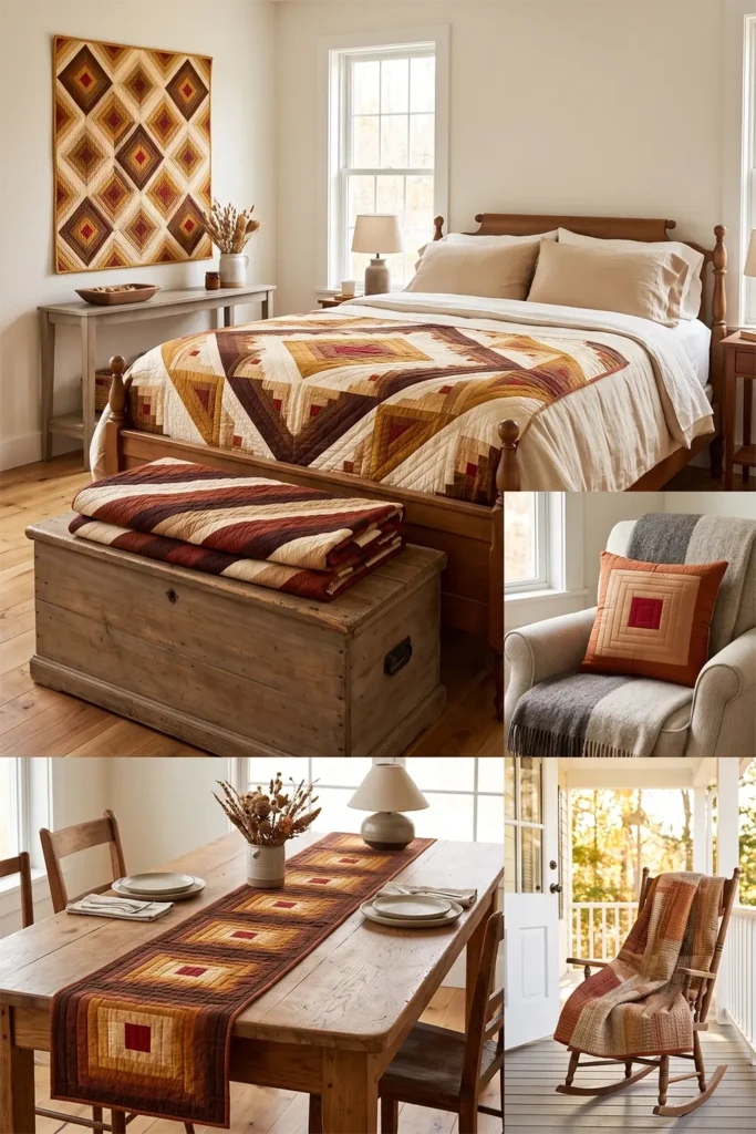 Classic Log Cabin Quilt Patterns in Warm Harvest Colors