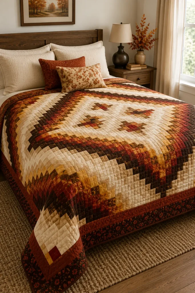 Classic Log Cabin Quilt Patterns in Warm Harvest Colors