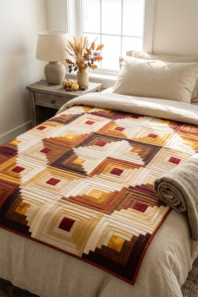Classic Log Cabin Quilt Patterns in Warm Harvest Colors