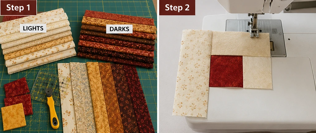 Classic Log Cabin Quilt Patterns in Warm Harvest Colors