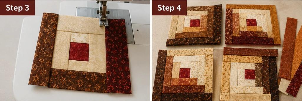 Classic Log Cabin Quilt Patterns in Warm Harvest Colors