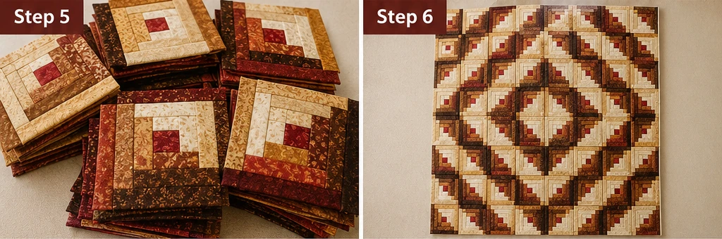 Classic Log Cabin Quilt Patterns in Warm Harvest Colors