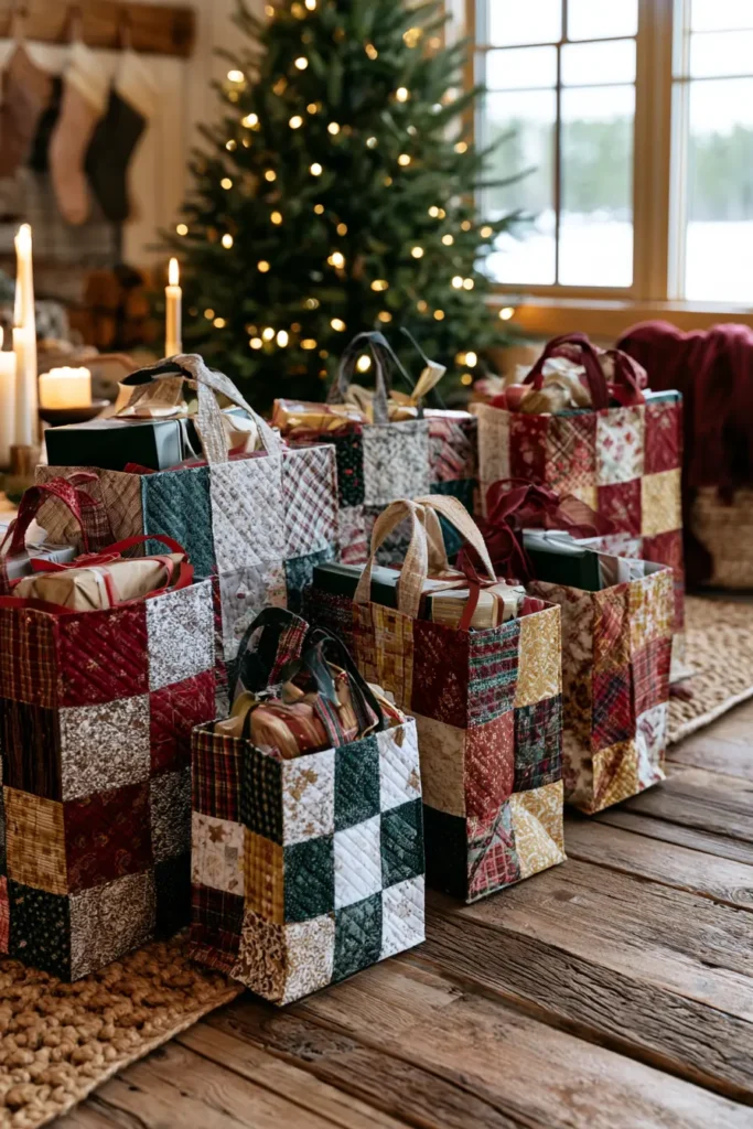 Classic Patchwork Quilted Christmas Gift Bags
