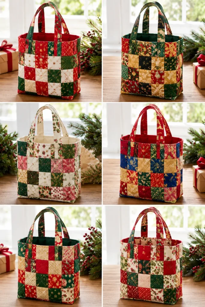 Classic Patchwork Quilted Christmas Gift Bags