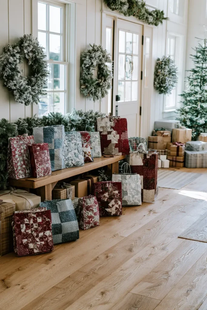 Classic Patchwork Quilted Christmas Gift Bags
