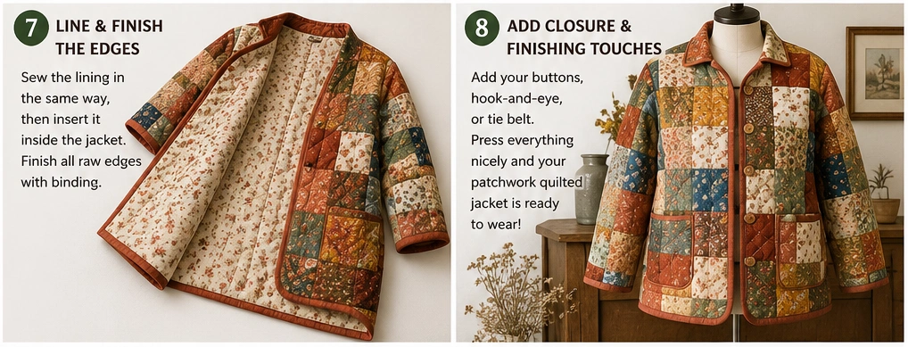 Classic Patchwork Quilted Jacket in Warm Farmhouse Tones