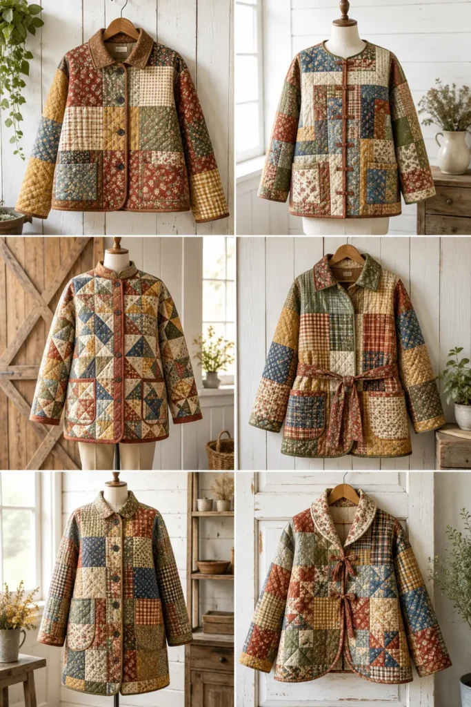 Classic Patchwork Quilted Jacket in Warm Farmhouse Tones