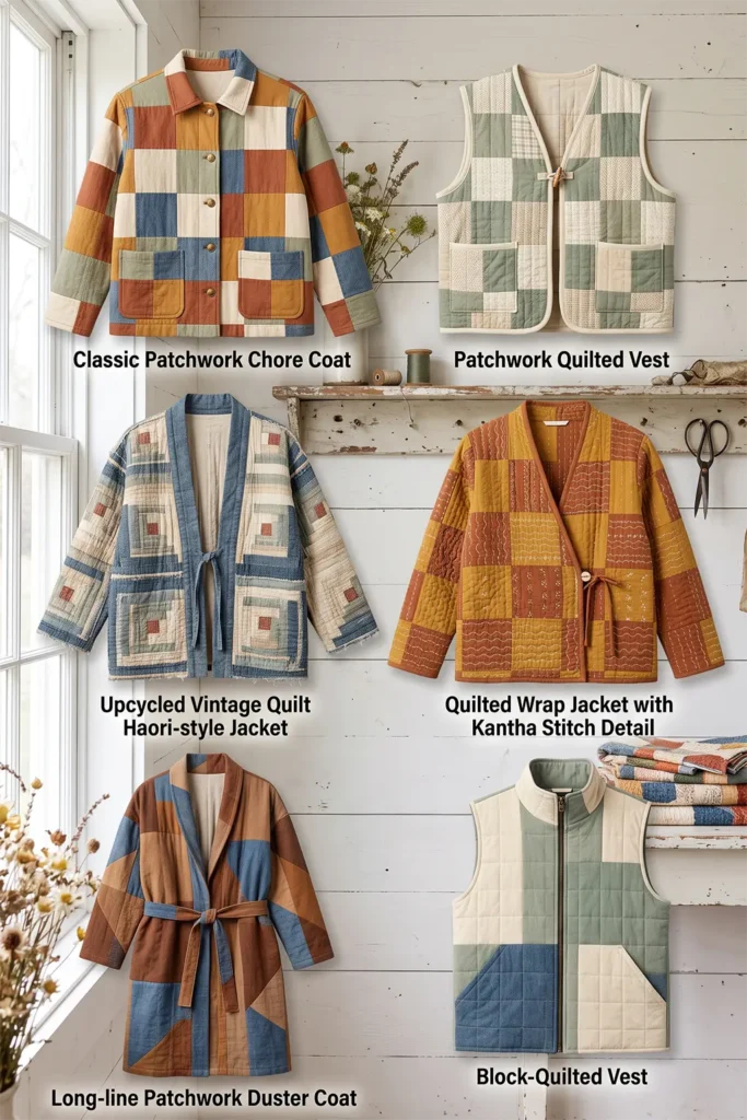 Classic Patchwork Quilted Jacket in Warm Farmhouse Tones