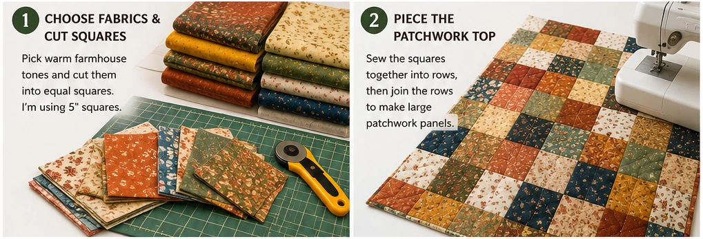 Classic Patchwork Quilted Jacket in Warm Farmhouse Tones