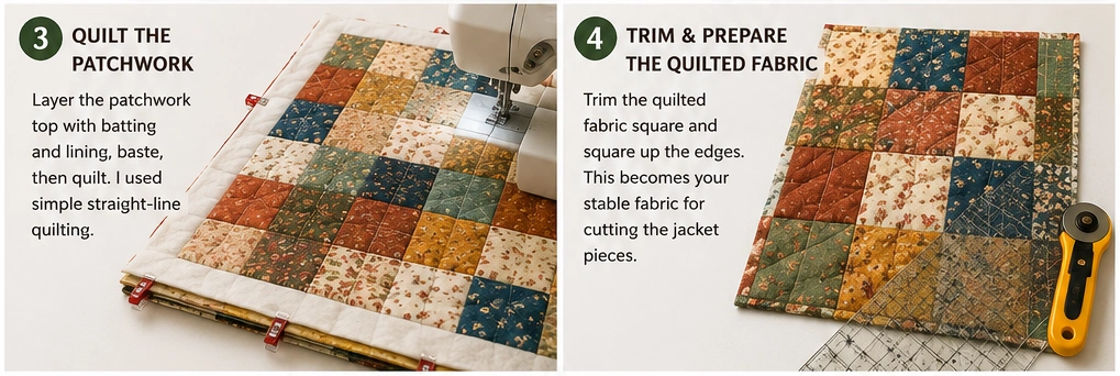Classic Patchwork Quilted Jacket in Warm Farmhouse Tones