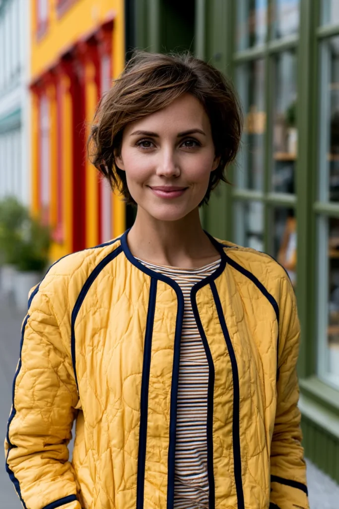 Contrast-Bound Quilted Jacket with Bold Piping for Playful Nordic Charm