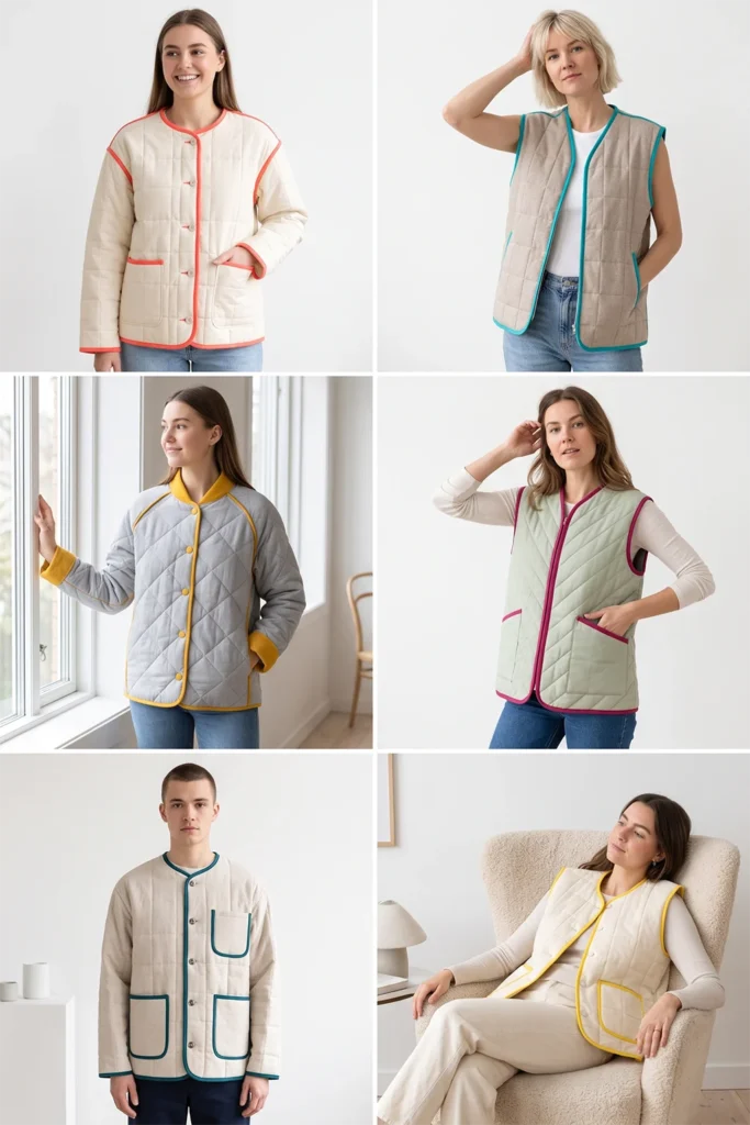 Contrast-Bound Quilted Jacket with Bold Piping for Playful Nordic Charm