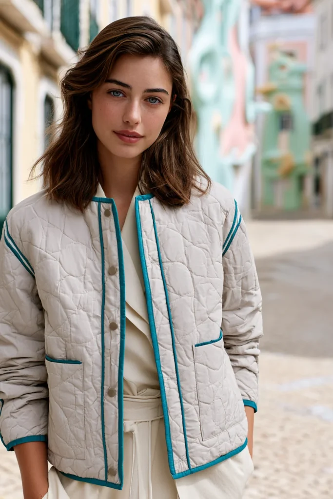 Contrast-Bound Quilted Jacket with Bold Piping for Playful Nordic Charm
