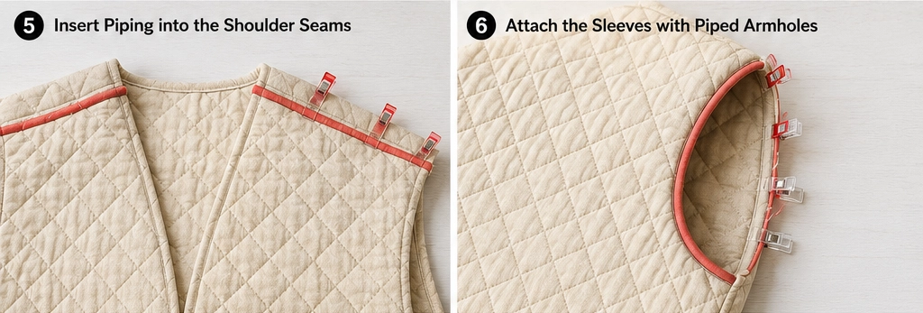 Contrast-Bound Quilted Jacket with Bold Piping for Playful Nordic Charm
