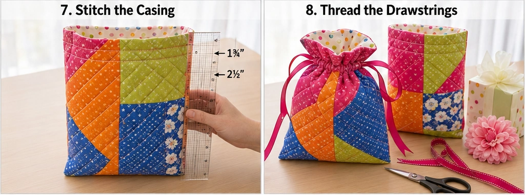 Easy Quilted Drawstring Gift Bags for Beginners