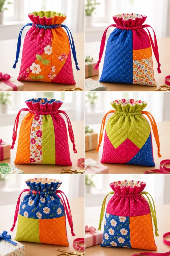 Easy Quilted Drawstring Gift Bags for Beginners
