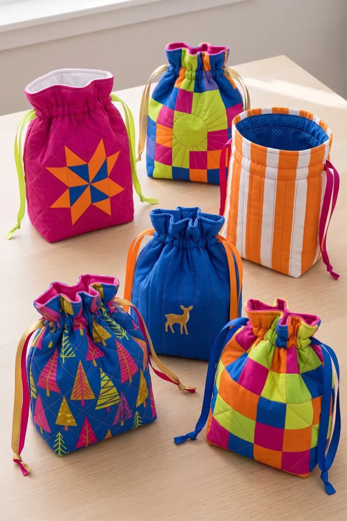 Easy Quilted Drawstring Gift Bags for Beginners
