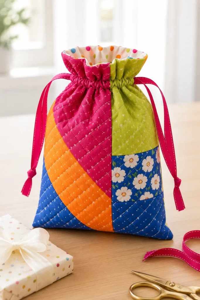 Easy Quilted Drawstring Gift Bags for Beginners